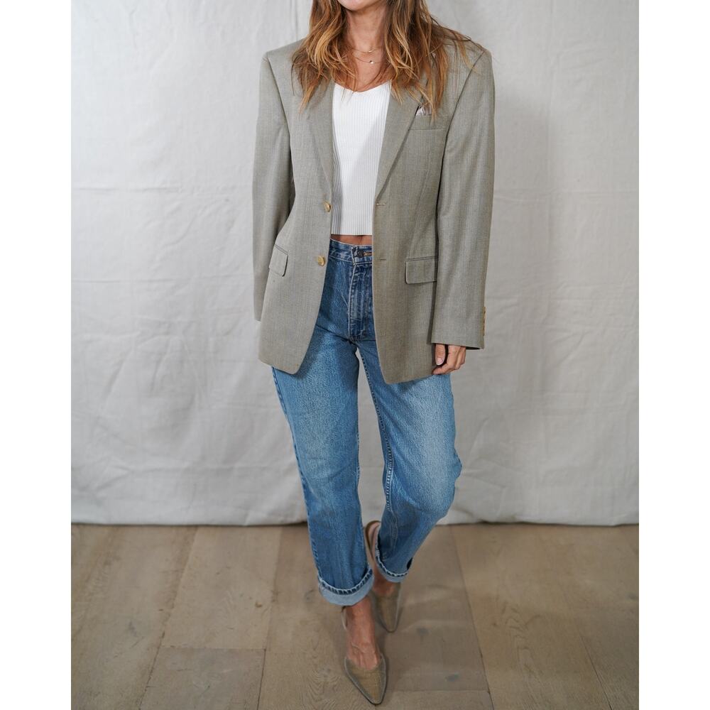 Lauren Ralph Lauren Silk Wool Blazer Sage Gray Tailored Jacket Quiet Luxury - Picture 3 of 10